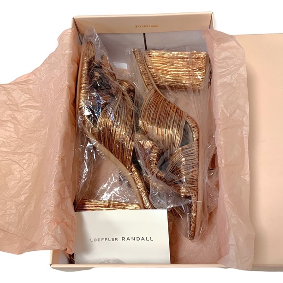 Loeffler Randall Penny Knot Rose Gold Crinkle Lame' Mule Sandal Slide Open Toe - Picture 2 of 16